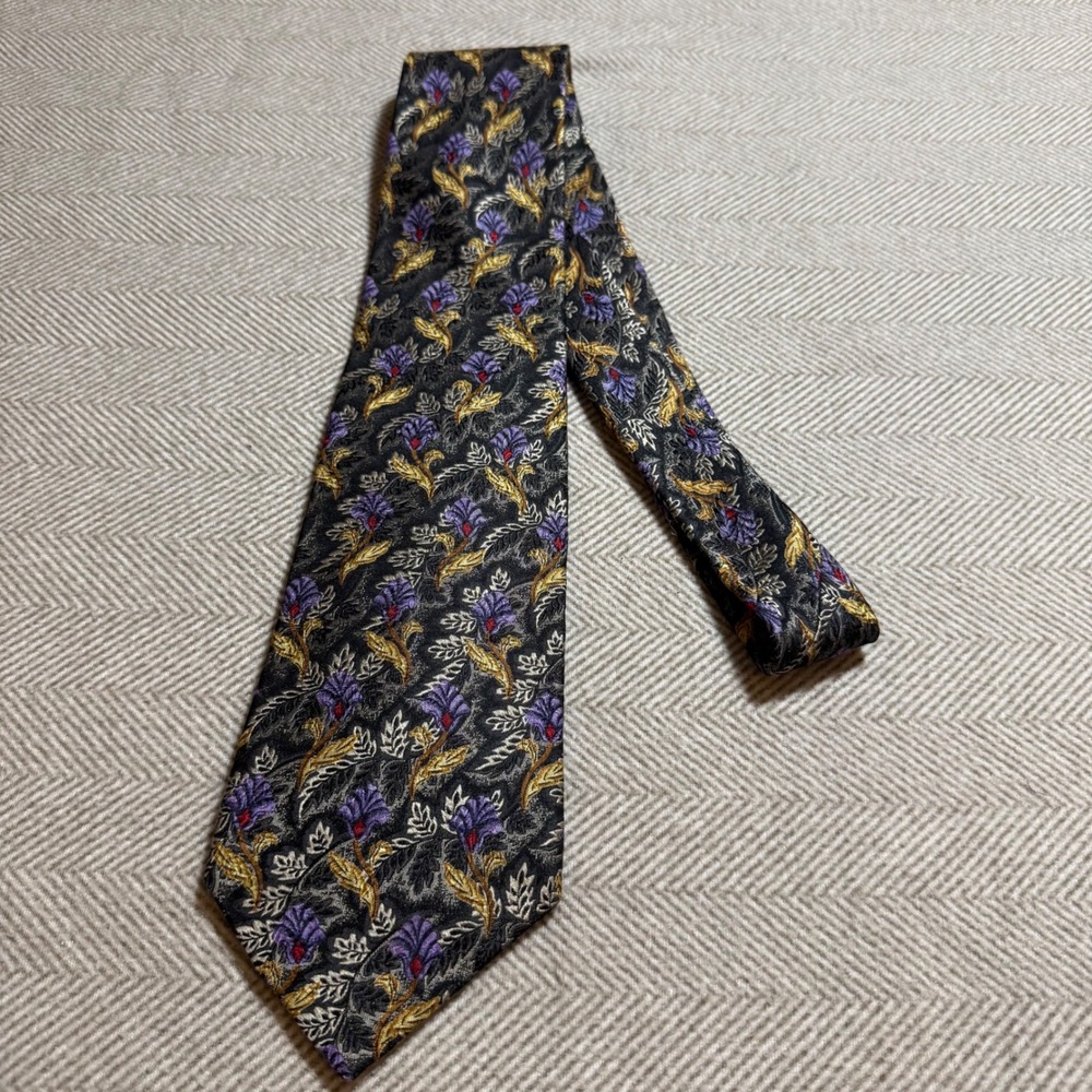 Robert Talbott Best of Class Nordstrom Silk Tie Purple Gold Floral Hand Sewn USA